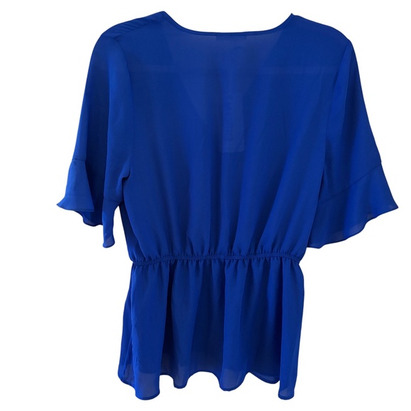 NWT Pleione Royal Blue Flutter Sleeve Peplum Blouse Size Small - Picture 6 of 9